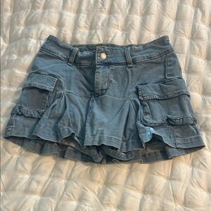 Denim Ruffle Mini Skort in Light Blue